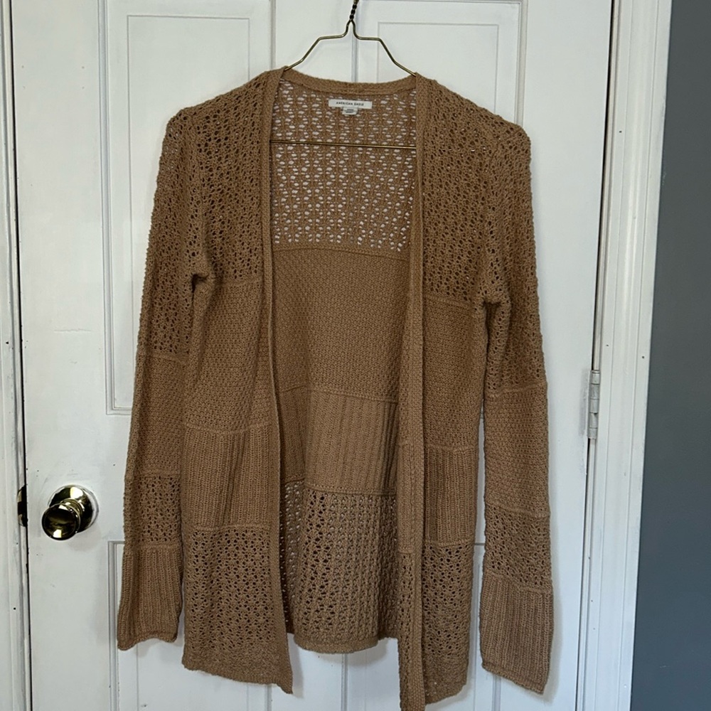 American Eagle Stitched Button Front Cardigan Brown